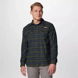NWT Columbia M's Roughtail Stretch Flannel LS- Surplus Green